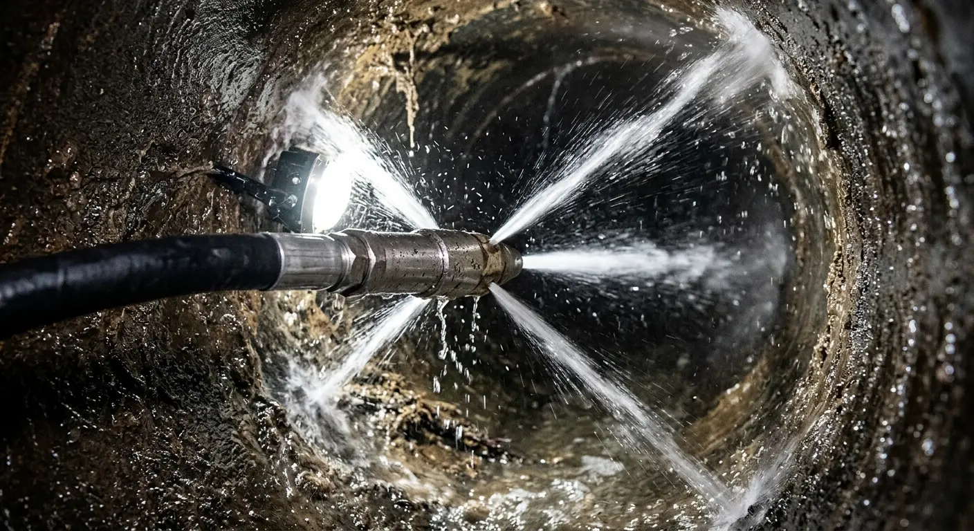 High-pressure hydro jetting nozzle cleaning sewer pipe for Storm Drain Cleaning in Castle Shannon